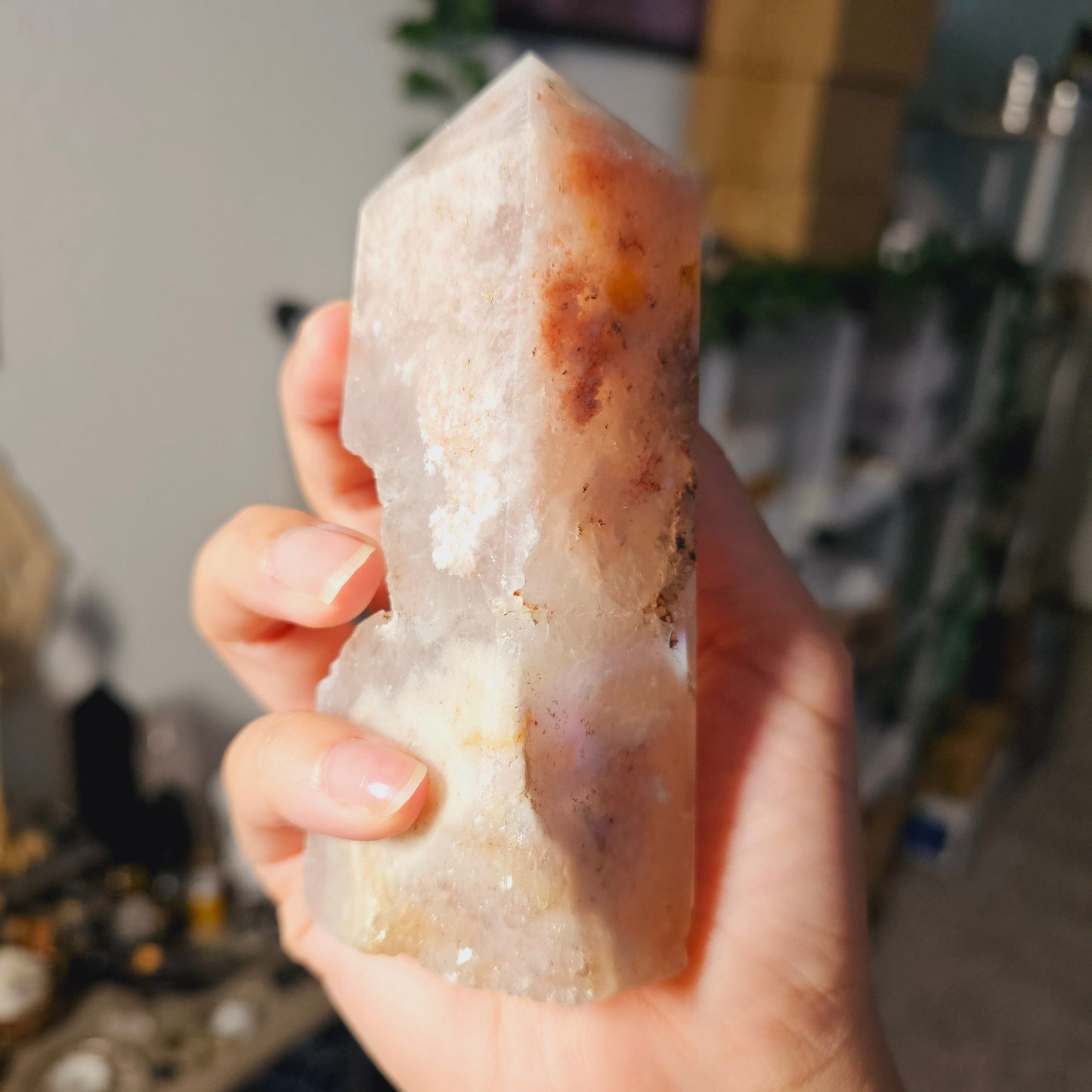 FLOWER AGATE Obelisk - Druzy Tower - Stone of Manifestation, Courage, Peace, Harmony, Emotional Balance - Crystals & Gemstones