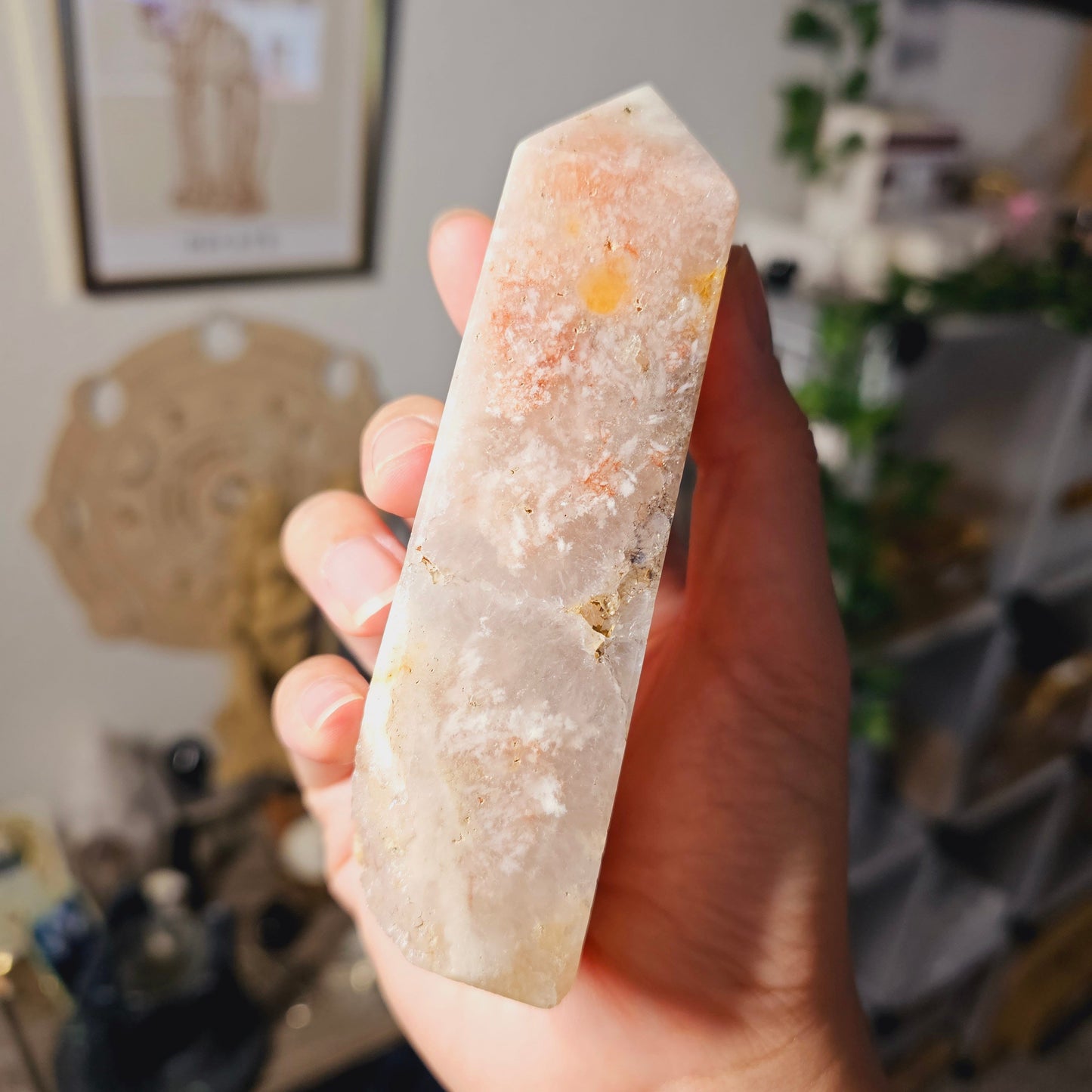 FLOWER AGATE Obelisk - Druzy Tower - Stone of Manifestation, Courage, Peace, Harmony, Emotional Balance - Crystals & Gemstones
