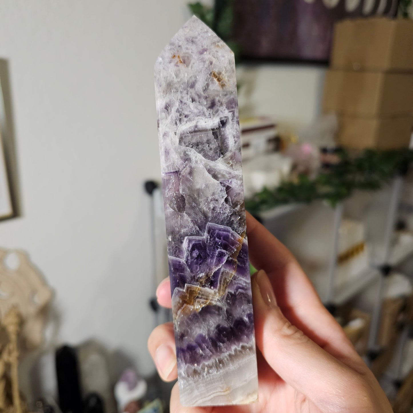 DREAM AMETHYST Obelisk - Large 6.5" 441g - Inner Strength, Repel Negative Energy, Sound Sleep, Calm Energy, Intuition - Crystals & Gemstones