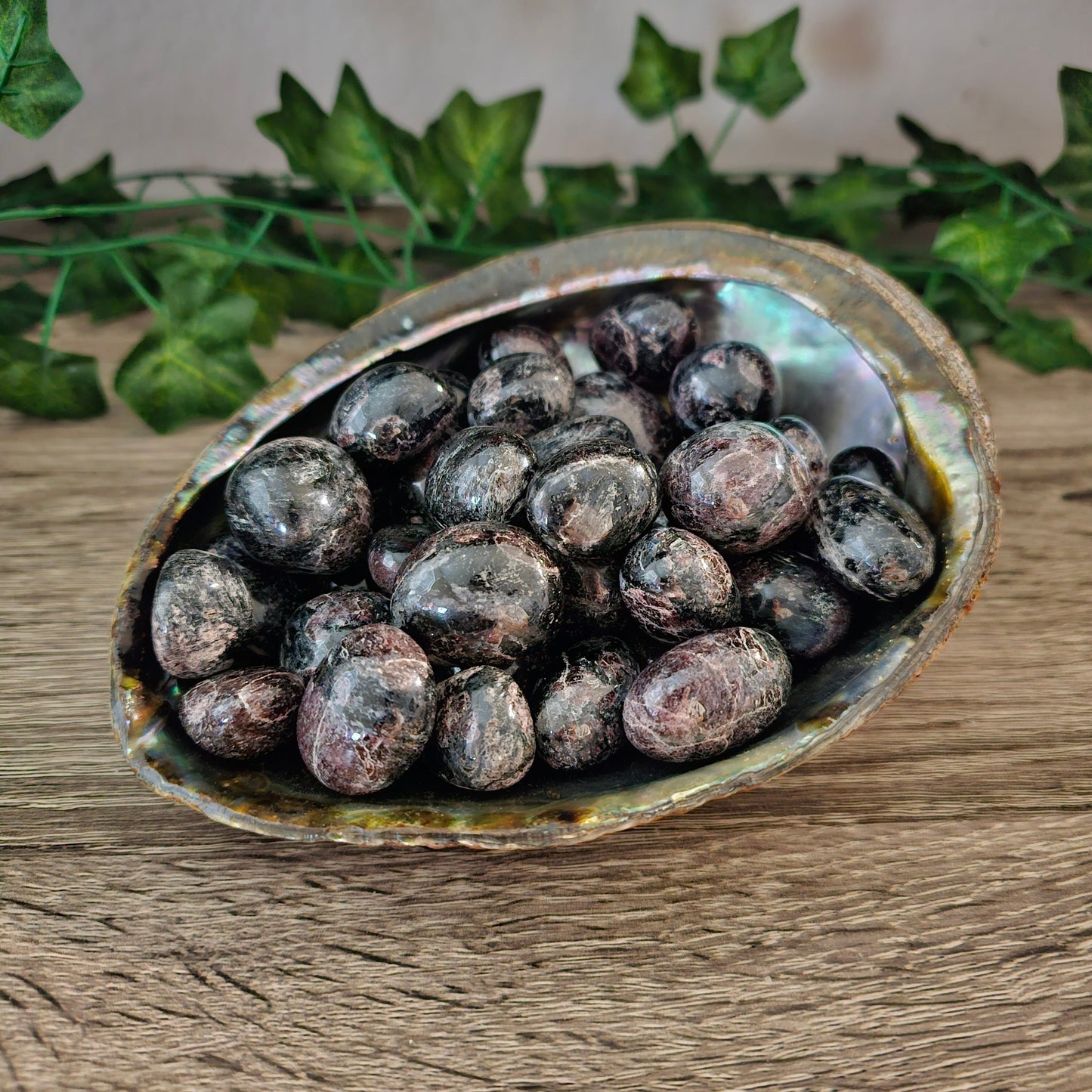 GARNET and ASTROPHYLLITE Tumbled Crystal - Transformation, Intuition, Security, Courage, Self-Confidence, Grounding - Ritual & Altar Tools