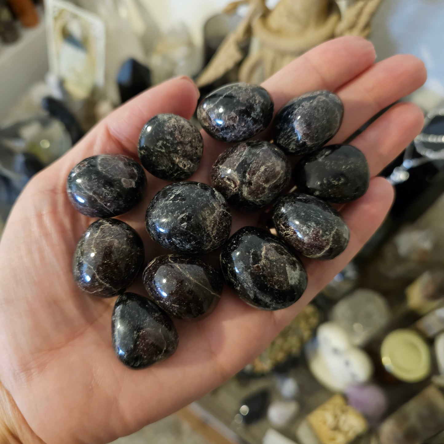 GARNET and ASTROPHYLLITE Tumbled Crystal - Transformation, Intuition, Security, Courage, Self-Confidence, Grounding - Ritual & Altar Tools