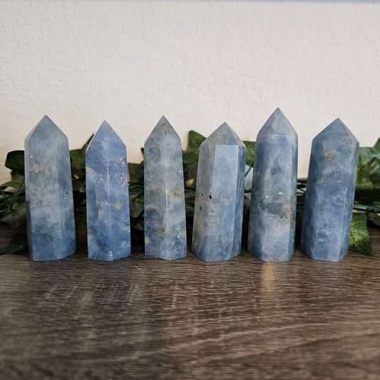 BLUE CALCITE Obelisk Towers - Calming, Aura Protection and Shielding, Stone of Emotional Intelligence - Crystals & Gemstones