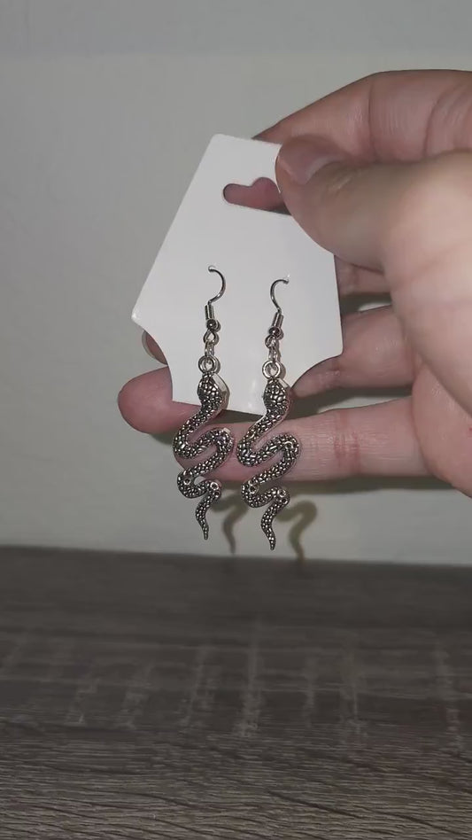 Silver Serpent Drop Earrings - Hecate, Lilith - Snake, Power, Transformation, Protection, Eternity, Familiars - Pagan & Wiccan Jewelry