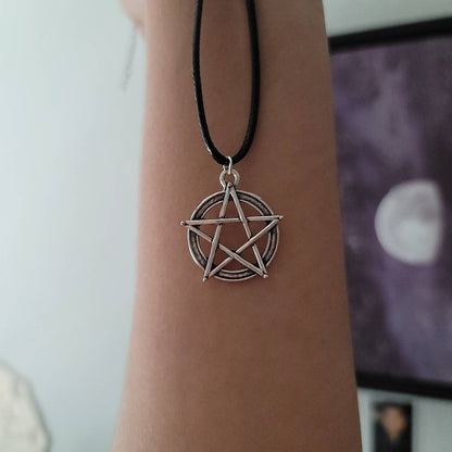 Pentacle Necklace - Minimalistic pentagram pendant on an adjustable 18 inch black cord - Pagan Jewelry, Amulets & Charms - Wiccan Gifts