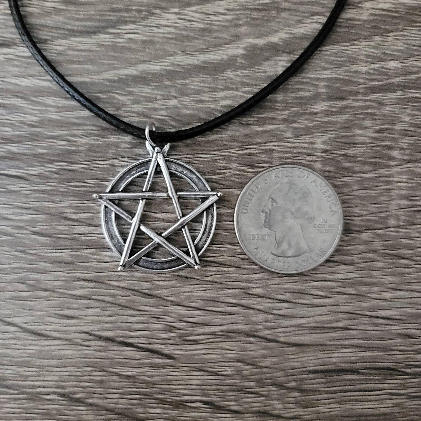 Pentacle Necklace - Minimalistic pentagram pendant on an adjustable 18 inch black cord - Pagan Jewelry, Amulets & Charms - Wiccan Gifts