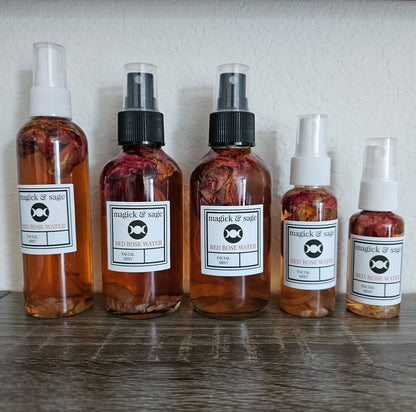RED ROSE WATER Facial Mist - Red Rose and Crystal Infused - All Natural Rose Water Spray with Rose Absolute - Facial Toner & Spray