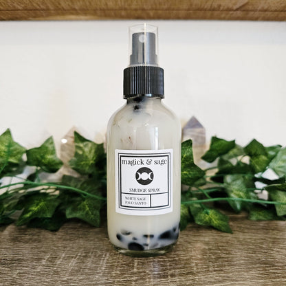White Sage and Palo Santo Smudge Spray - Clear, Cleanse, Banish, Protect - Smudging Mist - Herb and Crystal Infused - Ritual & Altar Tools