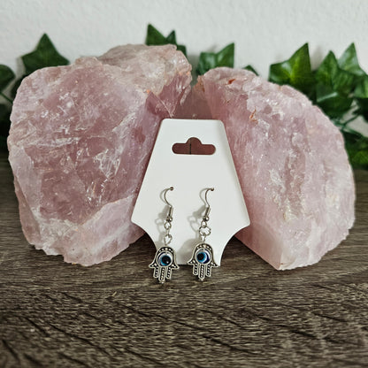 Hamsa Evil Eye Drop Earrings - Hand of Fatima - minimalistic amulet, talisman - Protection against evil forces - Jewelry & Gifts
