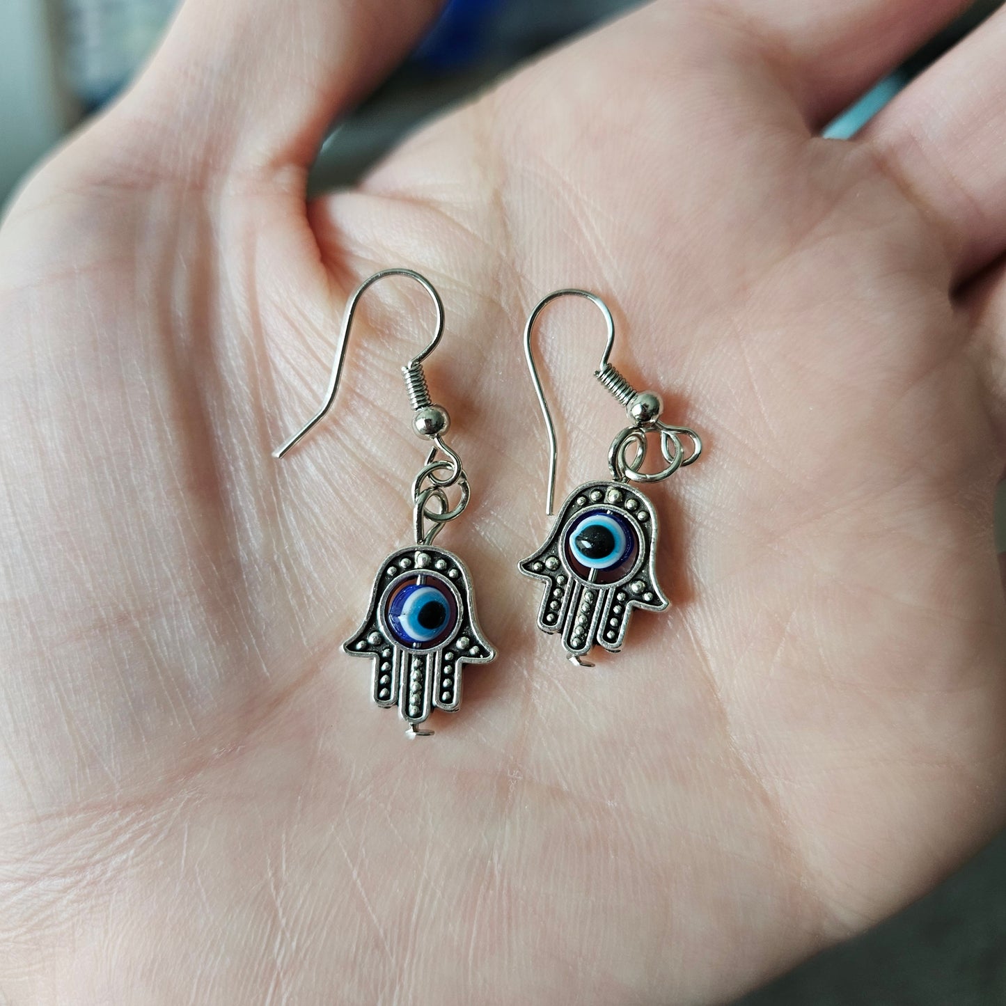 Hamsa Evil Eye Drop Earrings - Hand of Fatima - minimalistic amulet, talisman - Protection against evil forces - Jewelry & Gifts